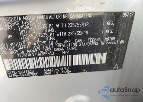 2017 Toyota Rav4 Se from USA, damaged, VIN 2T3NFREV4HW386913